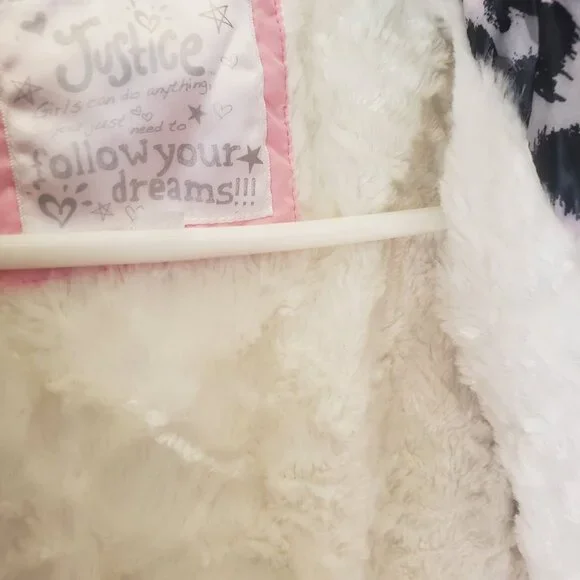 Justice Girls Leopard Print Winter Jacket Faux Fur Hood Interior Size L 12 14 - Picture 7 of 10